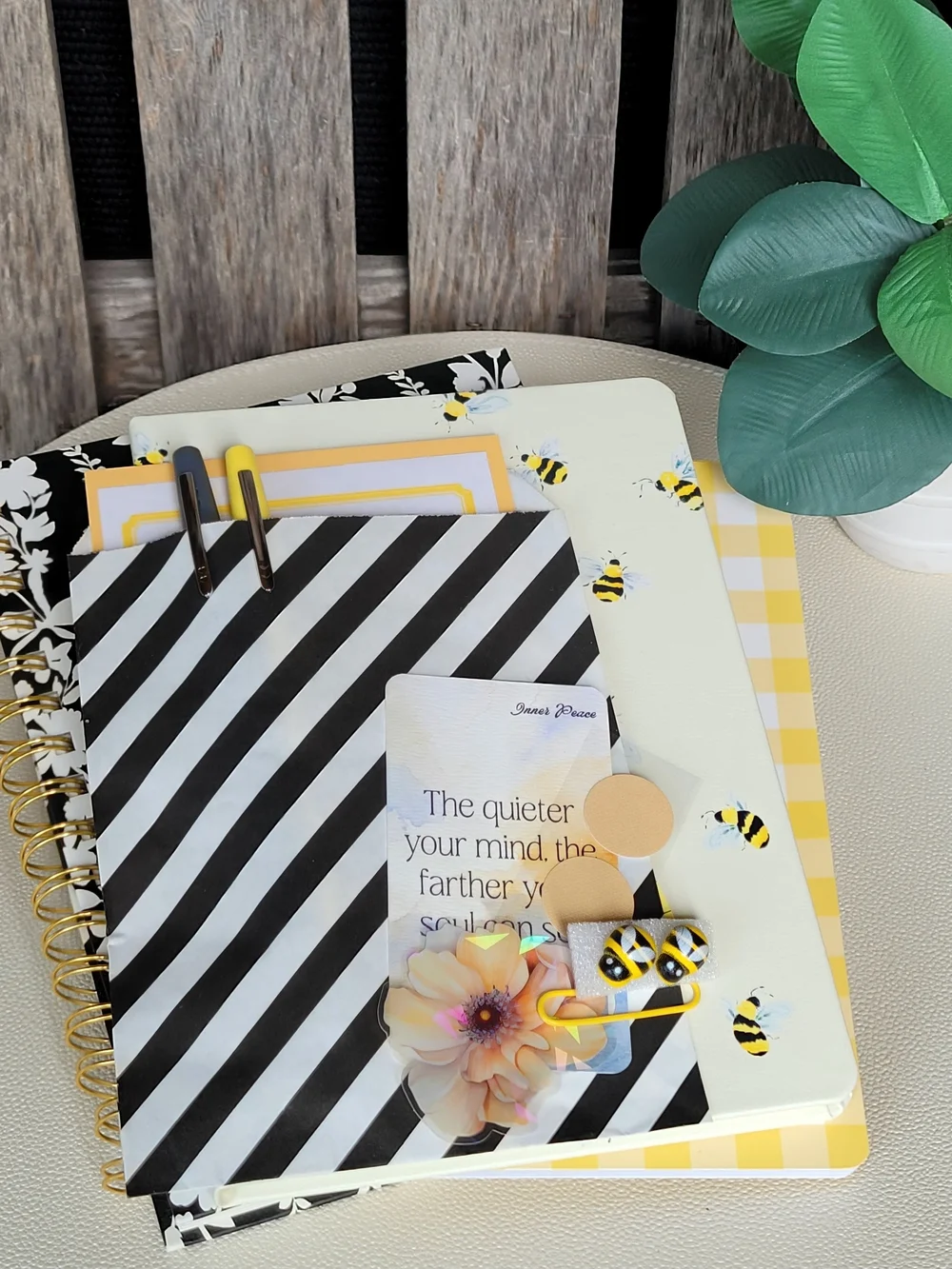 Bees & Florals Spiral Notebook Set in Black and Yellow - Home Office